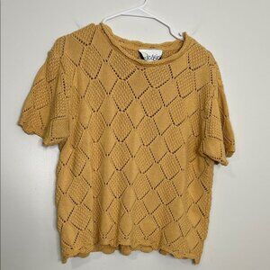 Jessie vintage knit shirt  Honeycomb Knit Short Sleeve Top scallop knit edge
